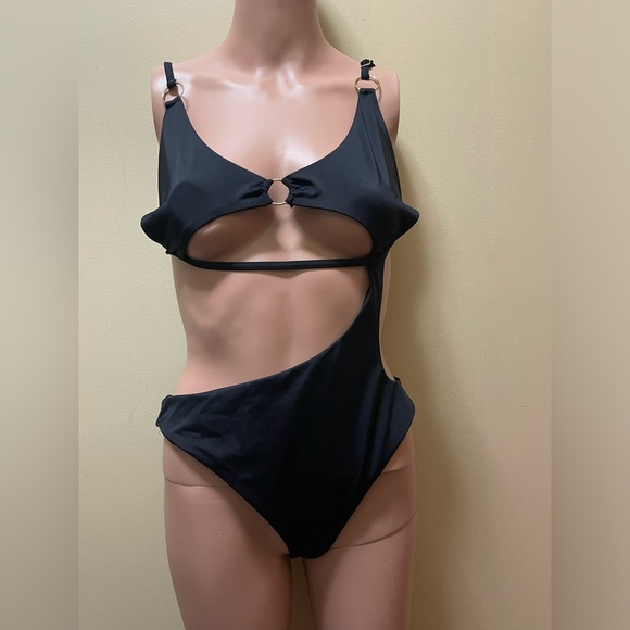 ASOS DESIGN BLACK ONE PIECE SWIMSUIT WOMEN SUPER CUT-AWAY STRAPPY SIZE 10 ** - Picture 9 of 13